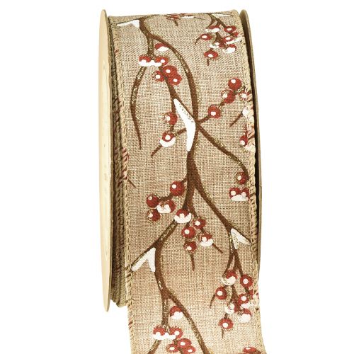 Floristik24 Karácsonyi szalag téli berkenye bogyó piros fehér W50mm L10m