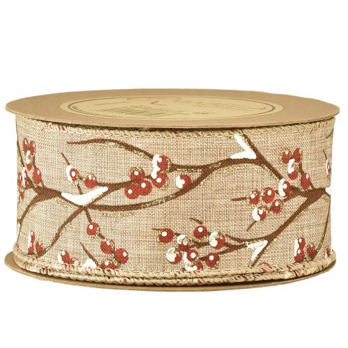Floristik24 Karácsonyi szalag téli berkenye bogyó piros fehér W50mm L10m