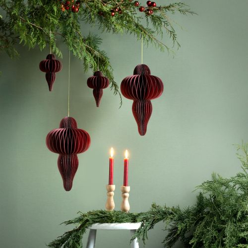 Floristik24 Karácsonyi dekorációs papírdísz Bordeaux M40cm 2 db