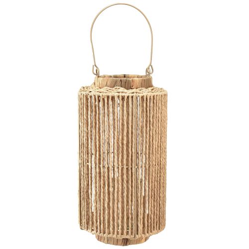 Floristik24 Raffia lámpa fogantyús természetes szál LED gyertyához Ø19cm H36cm