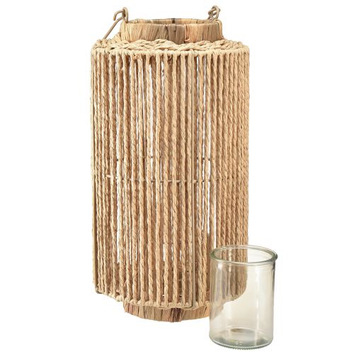 Floristik24 Raffia lámpa fogantyús természetes szál LED gyertyához Ø19cm H36cm