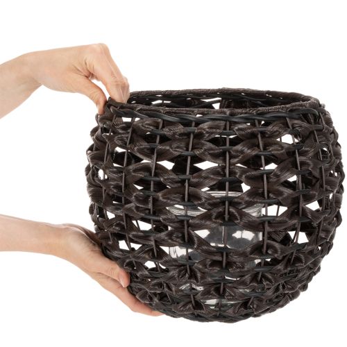 Fonott mécsestartó, fekete és barna, nyári dekoráció, Ø31cm M25cm | Floristik24.hu