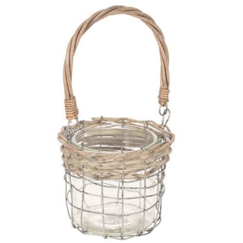 Függesztett lámpás dekoráció, fém, üveg, fűzfa, Ø13cm M12cm, 2 darab vétel | Floristik24.hu