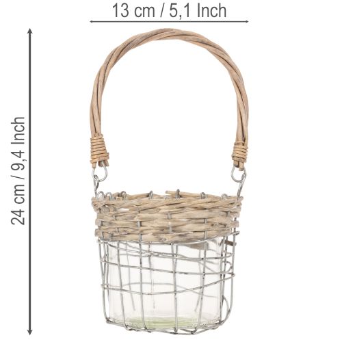 Függesztett lámpás dekoráció, fém, üveg, fűzfa, Ø13cm M12cm, 2 darab | Floristik24.hu
