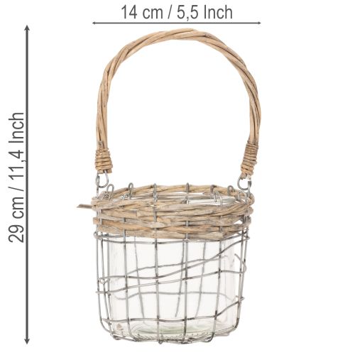 Függőlámpás, üveg, fém, fűzfa, Ø14,5cm, 2 darab | Floristik24.hu