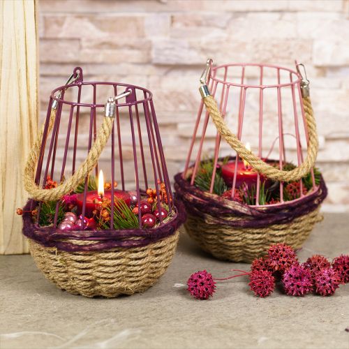 tételeket Lámpás fogantyúval és üveg lila natúr Ø18cm H22cm