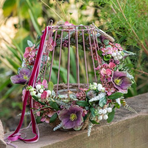 tételeket Lámpás fogantyúval és gyertyaüveg rózsaszín natúr Ø18cm H22cm