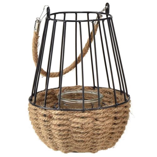 Floristik24 Lámpás fogantyúval és üvegfekete natúr Ø18cm H22cm