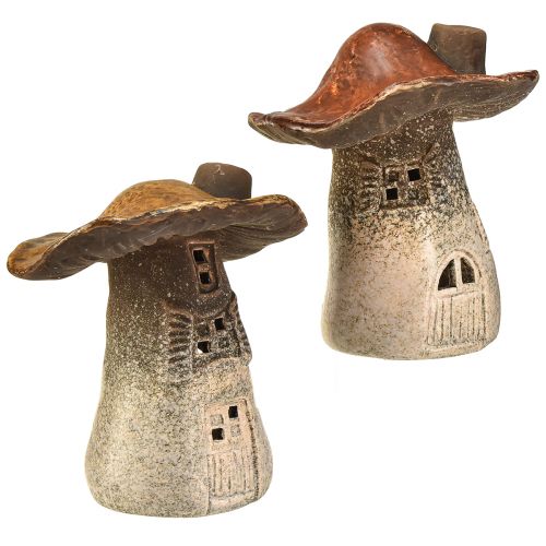 Floristik24 Varázslatos gombás házlámpások – rusztikus kerámia, barna, 14,5 cm – 2 db-os egyedi világítási dekorációs csomag