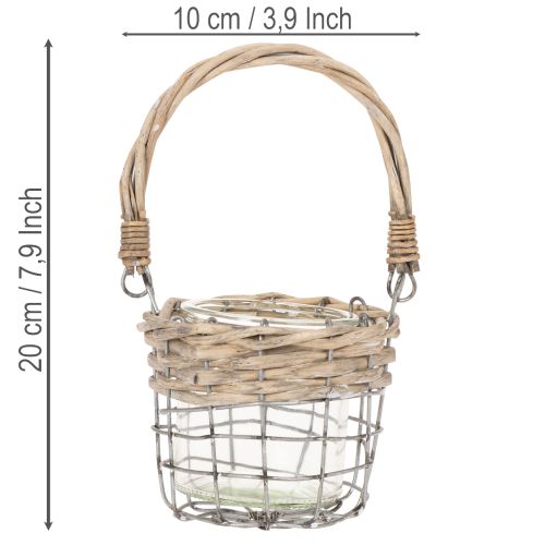 Mécsestartó, üveg, fém, fűzfa, Ø10.5cm, 3 darab | Floristik24.hu
