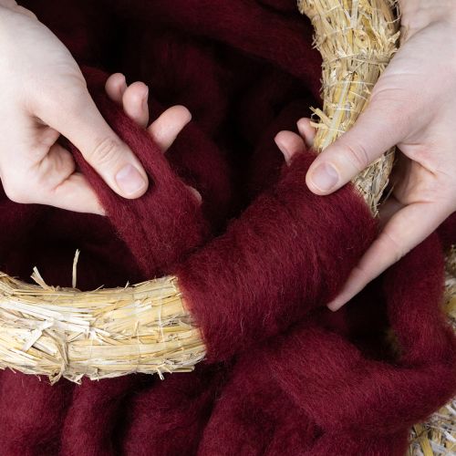 tételeket Gyapjúzsinór, díszes gyapjú, sötétvörös, 10 m-es gyapjúszalag virágkötészethez és kézművességhez