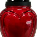 Floristik24 Sír könnyű üveg szív gravírozás sírlámpás piros Ø11cm H26cm