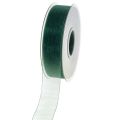 Floristik24 Organza szalag zöld ajándék szalag szőtt szélű fenyő zöld 25mm 50m