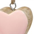 Floristik24 Függesztett fa szívek dekoratív szívek rózsaszín Ø5-5,5cm 12db
