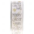 Floristik24 Szalag &quot;Merry Christmas&quot; fehér, arany 40mm 20m
