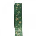 Floristik24 Ajándék szalag masni szalag csillagokkal zöld arany 25mm 15m