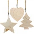Floristik24 Dekoratív medál csillag / szív / karácsonyfa, fa dekoráció, Advent H9.5 / 8 / 10cm 6db