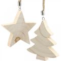Floristik24 Dekoratív medál csillag / szív / karácsonyfa, fa dekoráció, Advent H9.5 / 8 / 10cm 6db