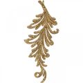Floristik24 Fa medál csillámmal, dísztollas akasztható, karácsonyi dekoráció Golden L16cm 6db