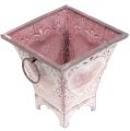 Floristik24 Négyzet alakú fém edény füllel rózsaszín 14cm x 14cm H14cm