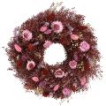 Floristik24 Virágkoszorú, szárazvirágkoszorú, bordó, rózsaszín, Ø25cm