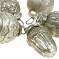 Floristik24 Mini fadíszek őszi gyümölcsök és golyók gyöngyház, antik ezüst valódi üveg 3,4-4,4cm 10db
