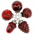 Floristik24 Mini fadísz keverék őszi gyümölcsök és golyók piros, ezüst valódi üveg 3,4-4,4cm 10db