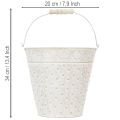 Dekoratív vödör, fehérre meszelt, füllel, Ø20,5cm, fém virágtartó dekorációval | Floristik24.hu