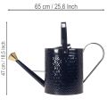 Dekoratív öntözőkanna, vintage kék és arany kockás fémből, retró dizájn beltéri használatra, kertbe vagy erkélyre, 65 cm | Floristik24.hu