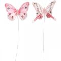 Floristik24 Dekoratív pillangók rózsaszín tollas pillangó dróton 7,5cm 6db