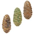 Floristik24 Dekoratív kerámia fenyőtobozok, vegyes zöld, sárga, barna színben, 8,5 cm, 6 darab