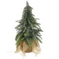 Floristik24 Deco karácsonyfa mini fenyő juta táska csillogó, zöld 26cm