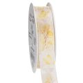 Floristik24 Dekoratív szalag leveles ág motívummal, organza szalag, 25 mm széles, 20 m hosszú