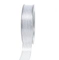 Floristik24 Dekoratív szalag lurex csíkokkal ezüst 25mm 20m