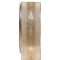 Floristik24 Dekoratív arany szalag fenyővel 40mm 15m