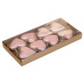 Floristik24 Dekoratív fogas fa fa szívek dekoráció világos rózsaszín fényes 6cm 8db