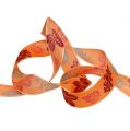 Floristik24 Dekoratív szalag narancssárga leveles motívummal 25mm 20m