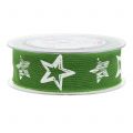 Floristik24 Dekoratív juta szalag csillag motívummal zöld 40mm 15m