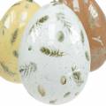 Floristik24 Akasztható húsvéti tojás motívummal és tollal fehér, barna, sárga válogatott 3db