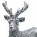 Floristik24 Karácsonyi dekoráció szarvas ezüst / csillogó polirezin H12,5cm