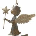 Floristik24 Dekoratív angyal varázspálcával fém akasztásához arany, ezüst 15,5cm × 9,5cm 3db