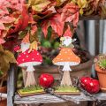 Légyölő galóca őszre, fa díszítéssel, gnóm gombás narancs / piros H21 / 19,5cm 4db