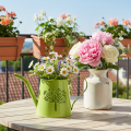 Dekoratív fém öntözőkanna, pitypang mintával, zöld, 12 cm magas, 2 darabos, dekoratív váza, shabby chic | Floristik24.hu