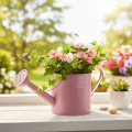 Dekoratív öntözőkanna, rózsaszín fém virágcserép, Ø13.5cm M12.5cm | Floristik24.hu