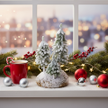 Hóval borított fenyőfák, mű téli táj karácsonyi faluba és asztaldísznek, 29 cm | Floristik24.hu