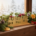 Adventi ház sziluett dekoráció fa alapon 29cm | Floristik24.hu