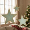Fából készült csillagok függő ablakdíszhez menta arany 12/20/26cm 3 db-os készlet | Floristik24.hu