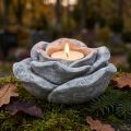 Rózsasírdísz asztaldísz gyertyatartó szürke fehér Ø14cm H7cm | Floristik24.hu