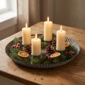 Tányér 4 gyertyatartóval Ø25cm M3cm Szürke | Floristik24.hu