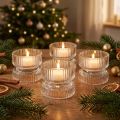 Gyertyatartó bordázott üveg dísztiszta Ø9cm H7cm 4 db | Floristik24.hu